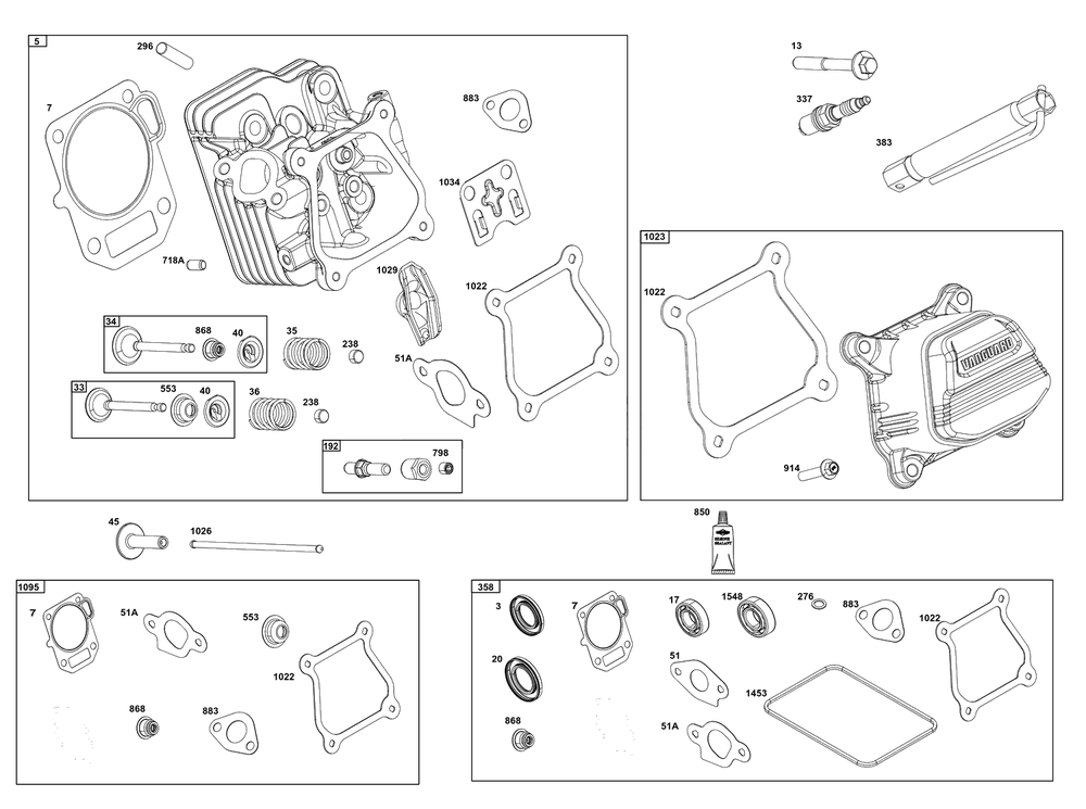 Cylinder Head Group Diagram and Parts List for 12V337-0171-H7  Briggs and Stratton Engine